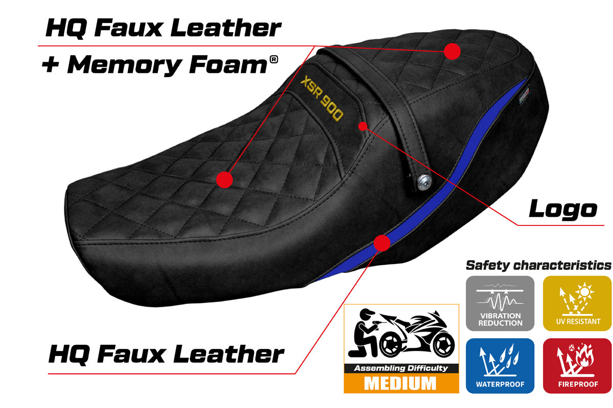 Funda de asiento Yamaha XSR 900 2022-2025 Tappezzeria Italia TPZ Comfort en azul y negro