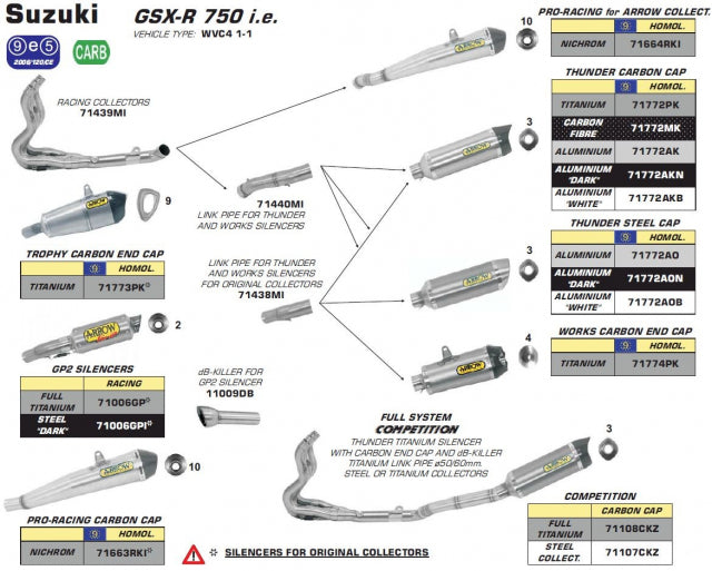 Escape de competición Arrow para GSX-R600 y GSX-R750 2011-2015 71107CKZ