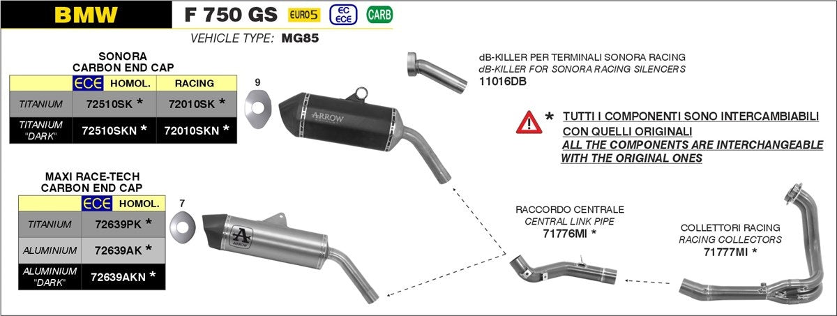 Tubo de conexión Arrow Racing 71776MI de acero inoxidable para BMW F750GS, 850GS (2021-2025), F900GS/Adventure '24/25
