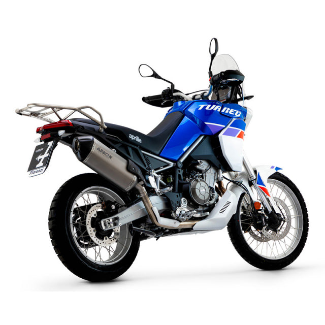 Arrow Aprilia Tuareg 660 '22 Sonora de titanio homologada con tubo de enlace soldado y tapa de carbono 72506sk