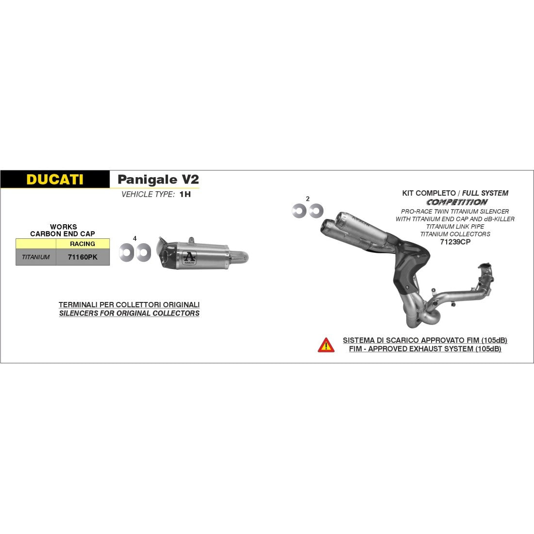 71239CP Arrow Full Titanium Exhaust Ducati Panigale V2 2020-2024 /STREETFIGHTER 22-24 V2 Undertail Racing Competition