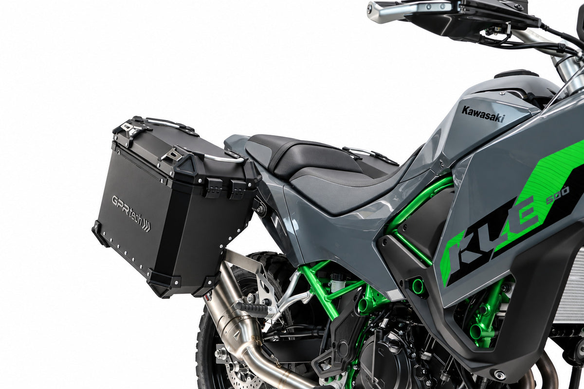 Kawasaki KLE 500 2026-2027 GPR Tech 38+32L Aluminum Side Cases, Black with Pannier Holders - photo 3