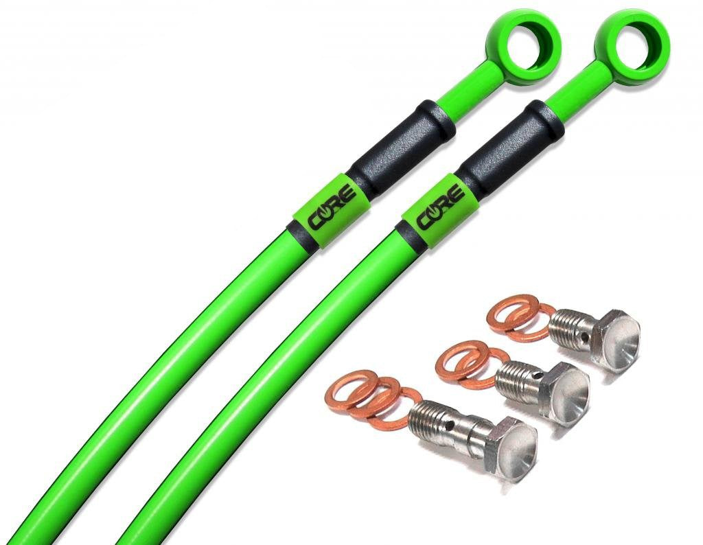 Kawasaki Ninja 400 2018-2023 Front and Rear Brake Lines Green Steel Braided
