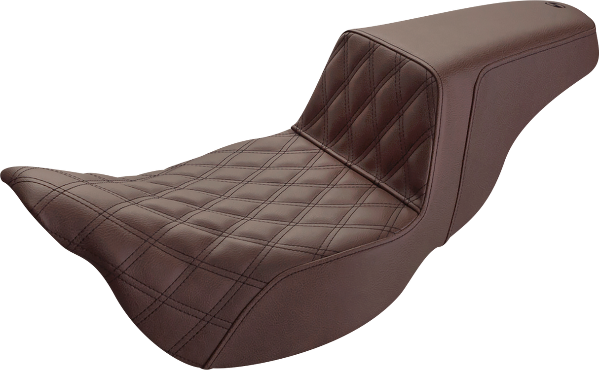 Asiento SADDLEMEN Step-Up - Alcance extendido - Costura de celosía delantera - Marrón - FL '08-'23 808-07B-172BREX