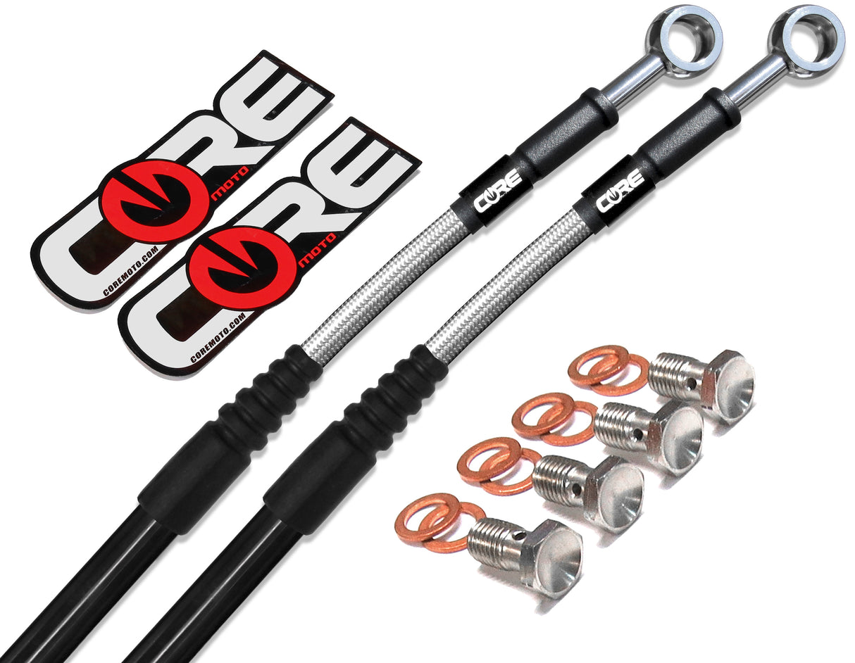 Yamaha YZ65 2018-2020 Front and Rear Brake Lines Polished Clear Steel Braided