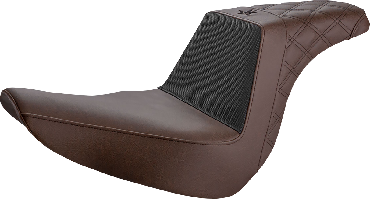 Asiento SADDLEMEN Unknown Industries - Delantero de fibra de carbono/Agarre negro lumbar/Trasero enrejado - FL/FX '18-'23 UN18-29-173BR