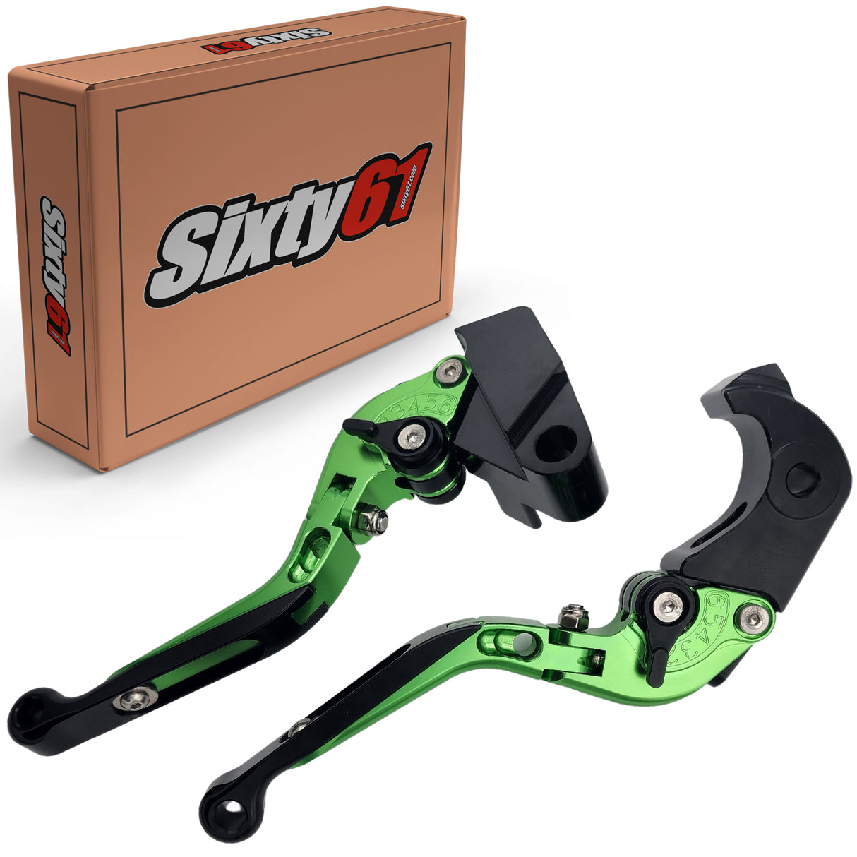 Kawasaki Green Brake & Clutch Levers, Adjustable Sliding Folding