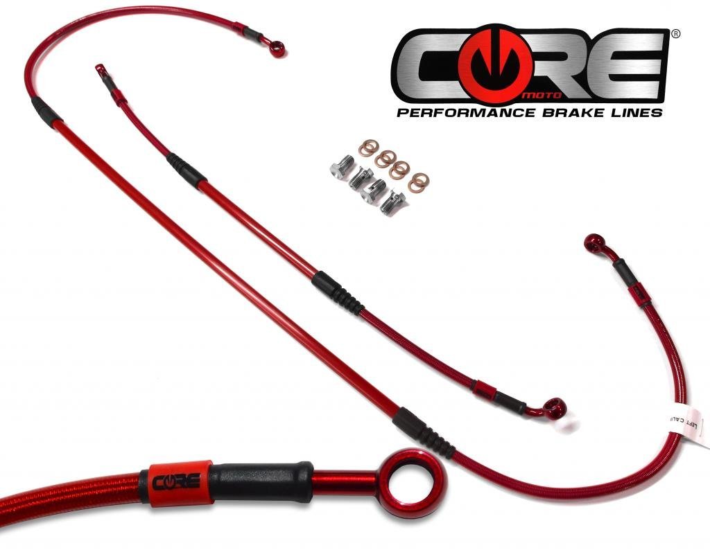 Yamaha YZ450FX 2016-2020 Front and Rear Brake Lines Translucent Red Steel Braided