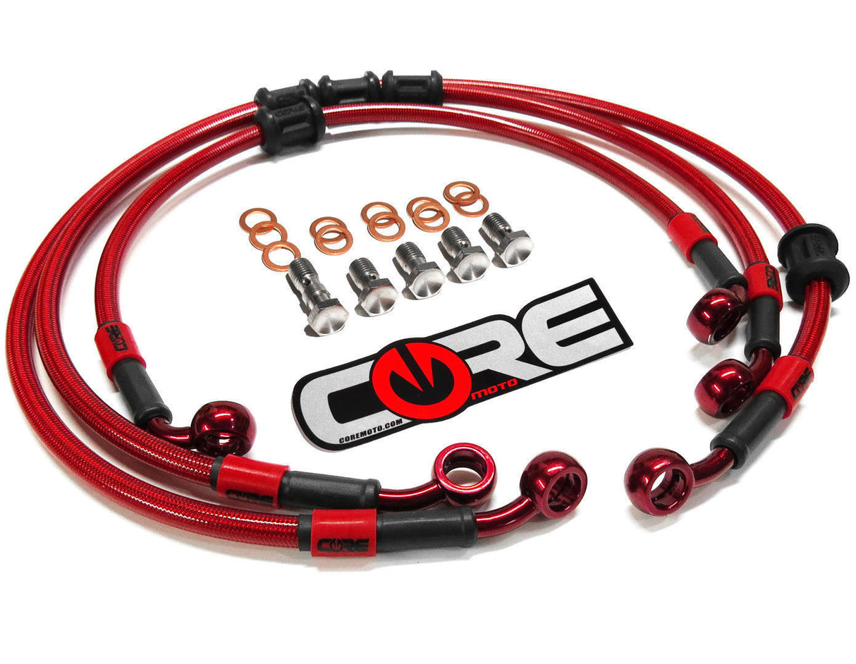 Honda CBR1000RR 2006-2007 Front and Rear Brake Lines Translucent Red Steel Braided