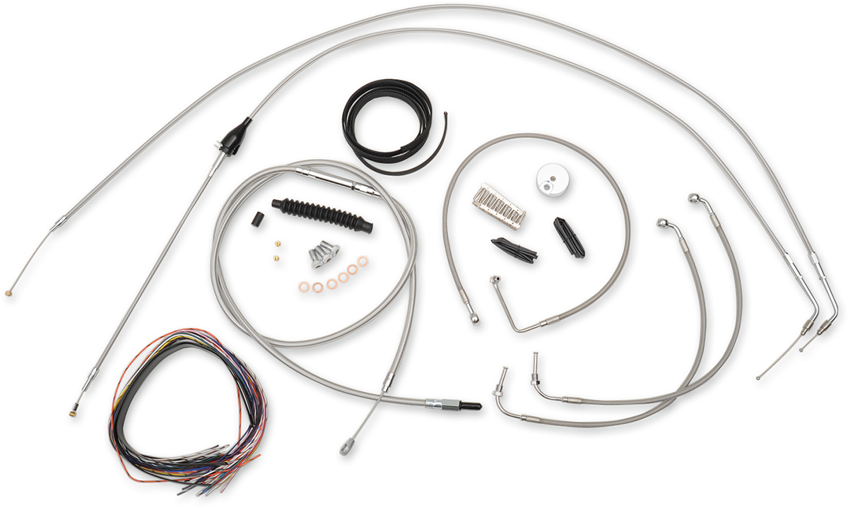 Kit completo de cable de manillar/línea de freno LA CHOPPERS - Manillar Ape Hanger de 15" a 17" - Acero inoxidable LA-8005KT2A-16