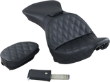 Asiento SADDLEMEN Explorer - Con respaldo - Costuras enrejadas - Negro - FLSTS 800-23-030LS 