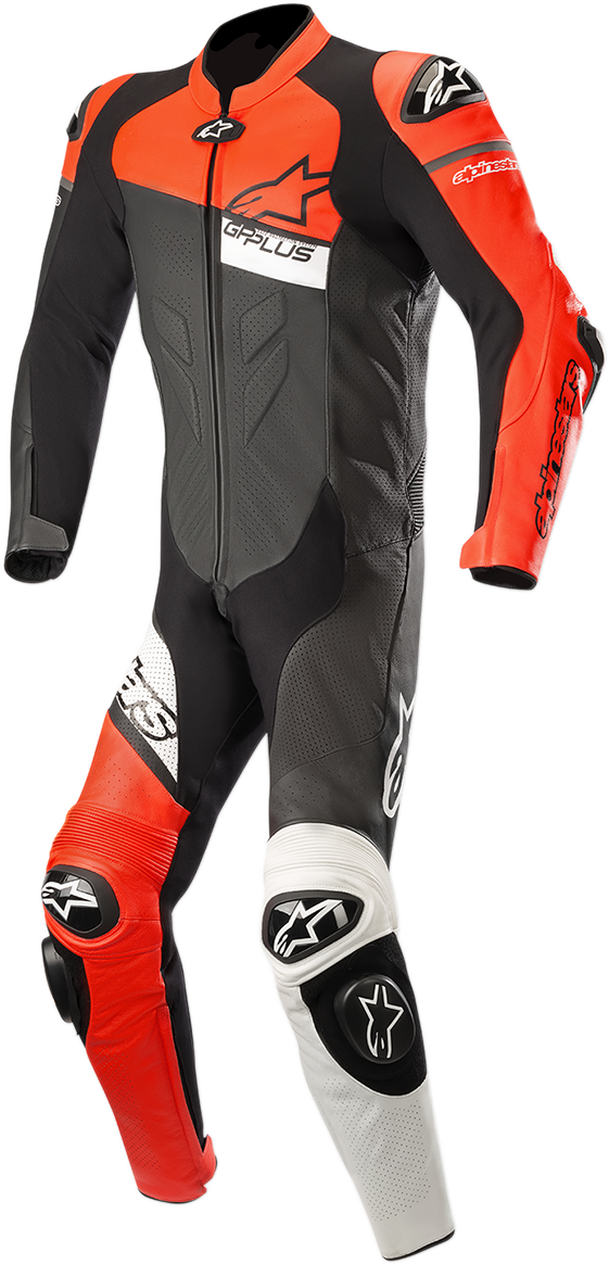 Mono de cuero ALPINESTARS GP Plus Venom de una pieza - Negro/Rojo Fluorescente/Blanco - Talla 46 de EE. UU. / 56 de UE 3150818-1321-56