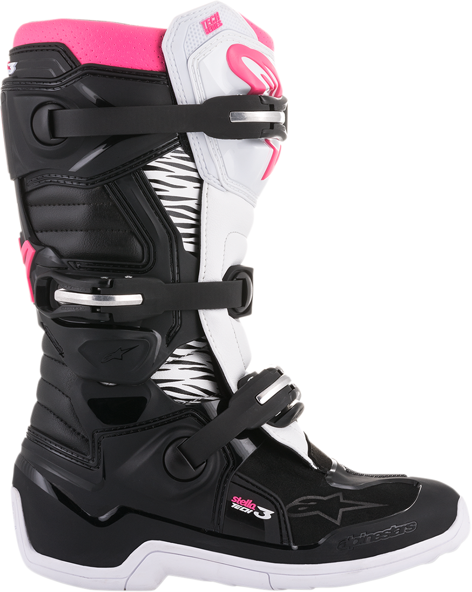 Botas ALPINESTARS Stella Tech 3 para mujer - Negro/Blanco/Rosa - Talla 6 (EE. UU.) 2013218-130-6