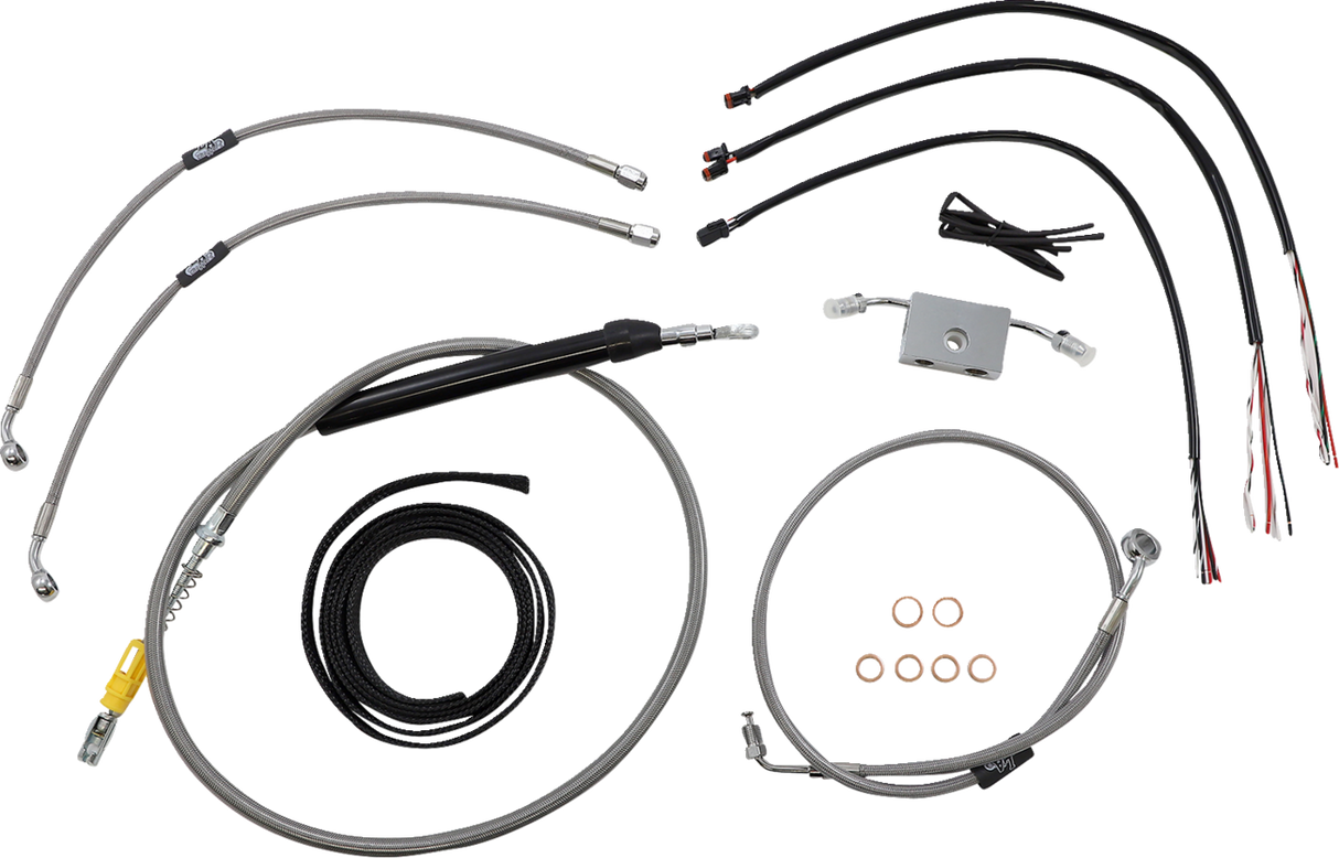 Kit de cable de manillar/línea de freno LA CHOPPERS - Conexión rápida - Completo - Perchas Ape de 15" a 17" - Acero inoxidable LA-8157KT2-16