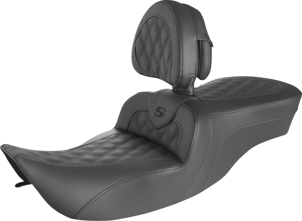 Asiento de sofá de carretera SADDLEMEN - Costura de celosía completa - Con respaldo 897-06-182BR