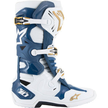 Botas ALPINESTARS Arlington LE Tech 10 - Blanco/Azul/Dorado - Talla 11 de EE. UU. 2010020-262-11 
