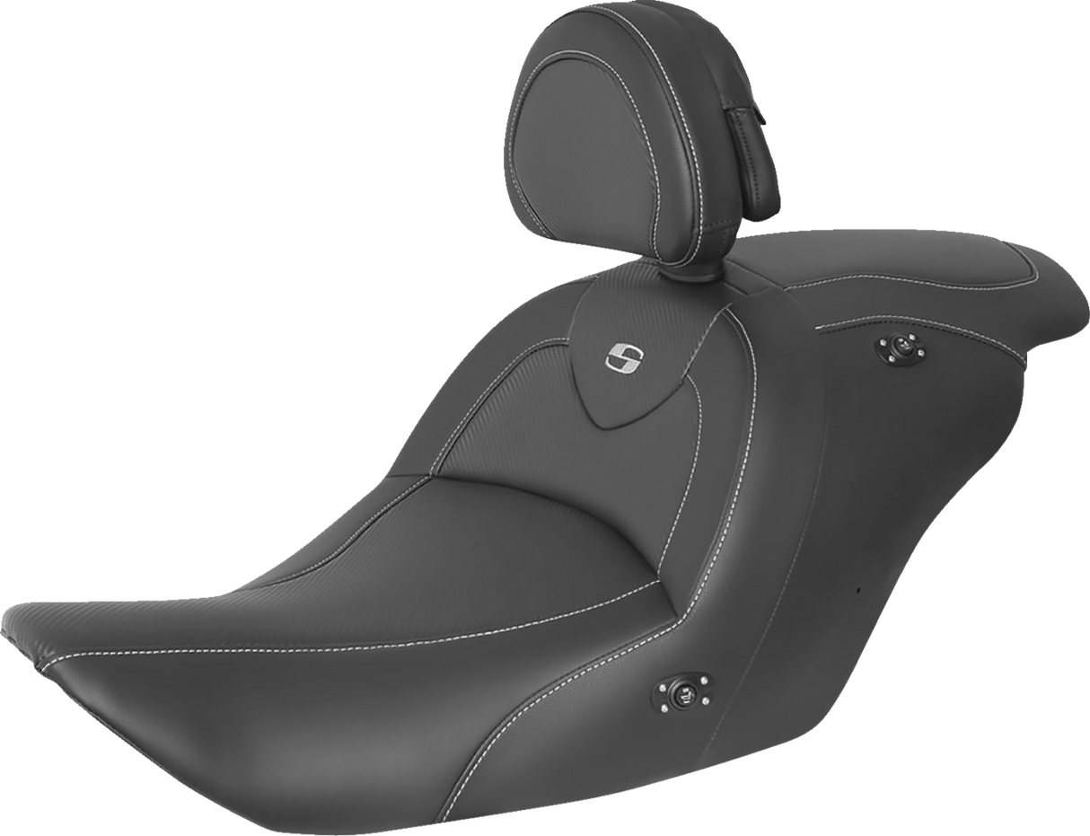 Asiento calefactable de fibra de carbono SADDLEMEN Roadsofa - Negro - con respaldo - GL1800 '14-'17 H23-20-185BRHCT 