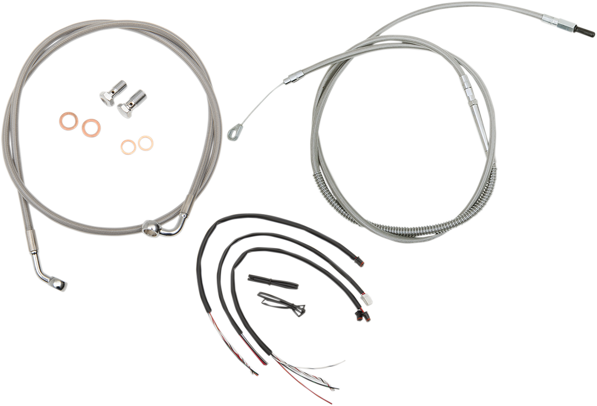Kit completo de cable de manillar/línea de freno LA CHOPPERS - Manillar Ape Hanger de 18" a 20" - Acero inoxidable LA-8153KT2-19