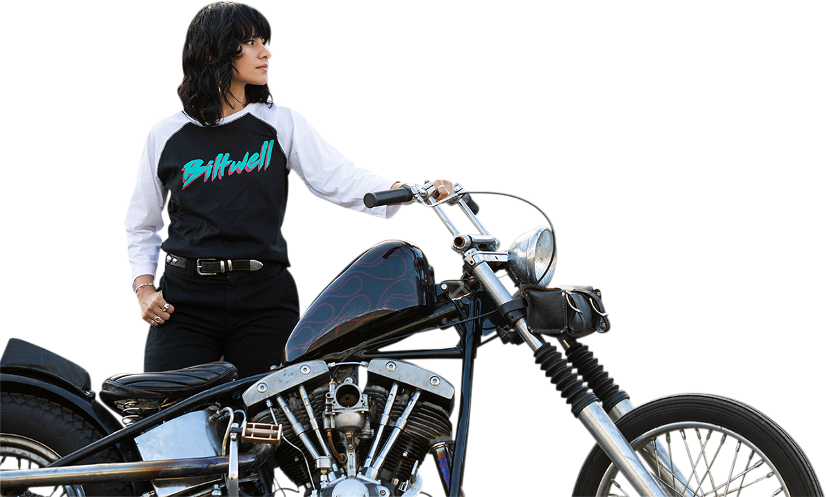 Camiseta raglán BILTWELL 1985 para mujer - Negro/Blanco - Talla mediana 8144-060-003 
