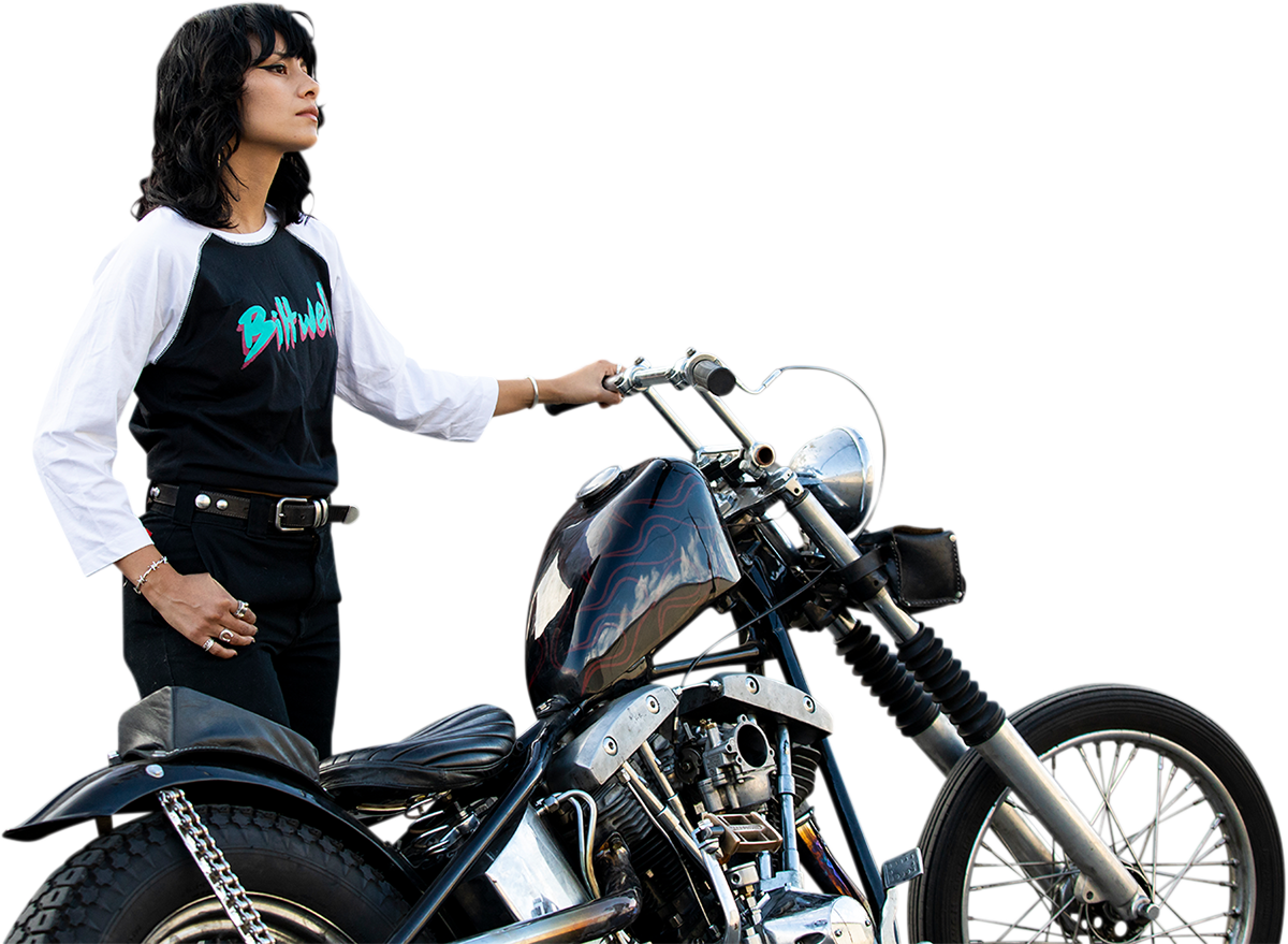 Camiseta raglán BILTWELL 1985 para mujer - Negro/Blanco - Talla mediana 8144-060-003 