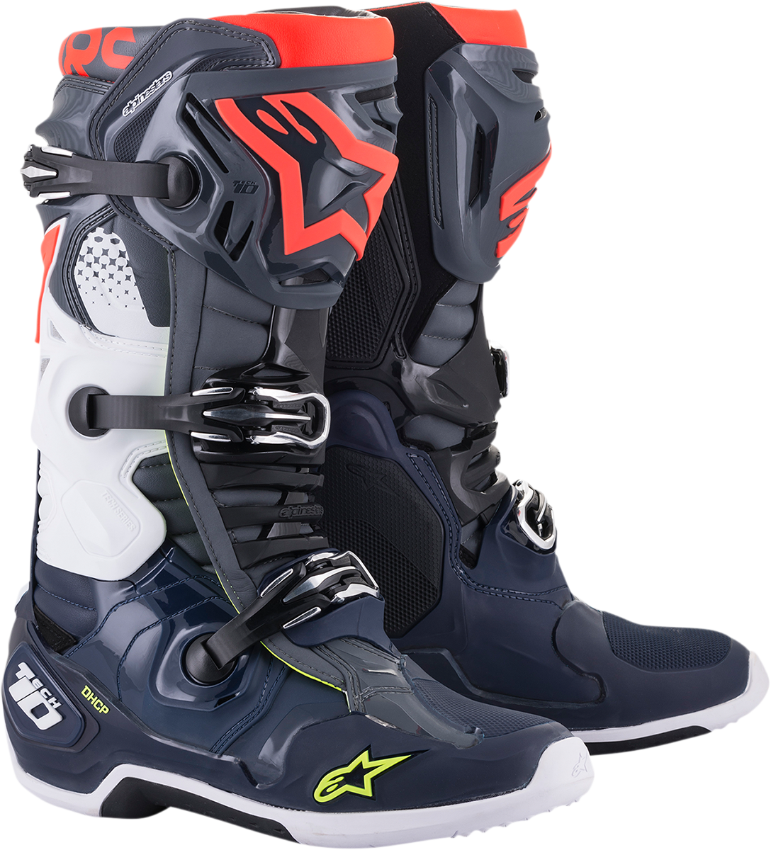 Botas ALPINESTARS Tech 10 - Gris oscuro/Azul oscuro/Rojo - Talla 8 de EE. UU. 2010020-9079-8