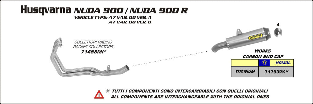 Colectores de acero Arrow Husqvarna Nuda 900 R / Nuda 900 2:1 para silenciadores originales y Arrow 71458mi