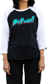 Camiseta raglán BILTWELL 1985 para mujer - Negro/Blanco - Talla mediana 8144-060-003 