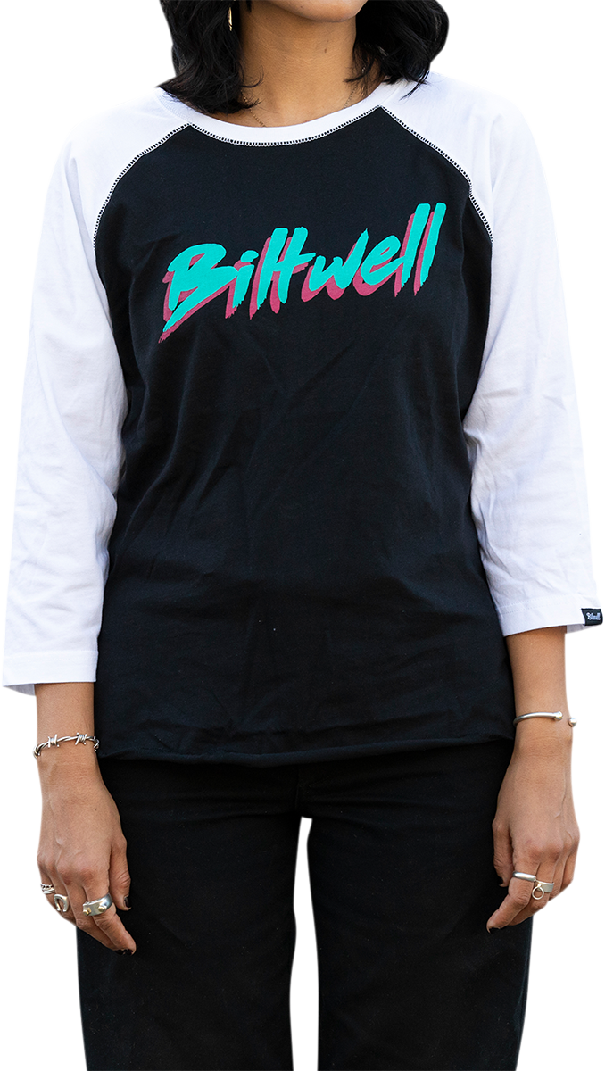 Camiseta raglán BILTWELL 1985 para mujer - Negro/Blanco - Talla grande 8144-060-004 