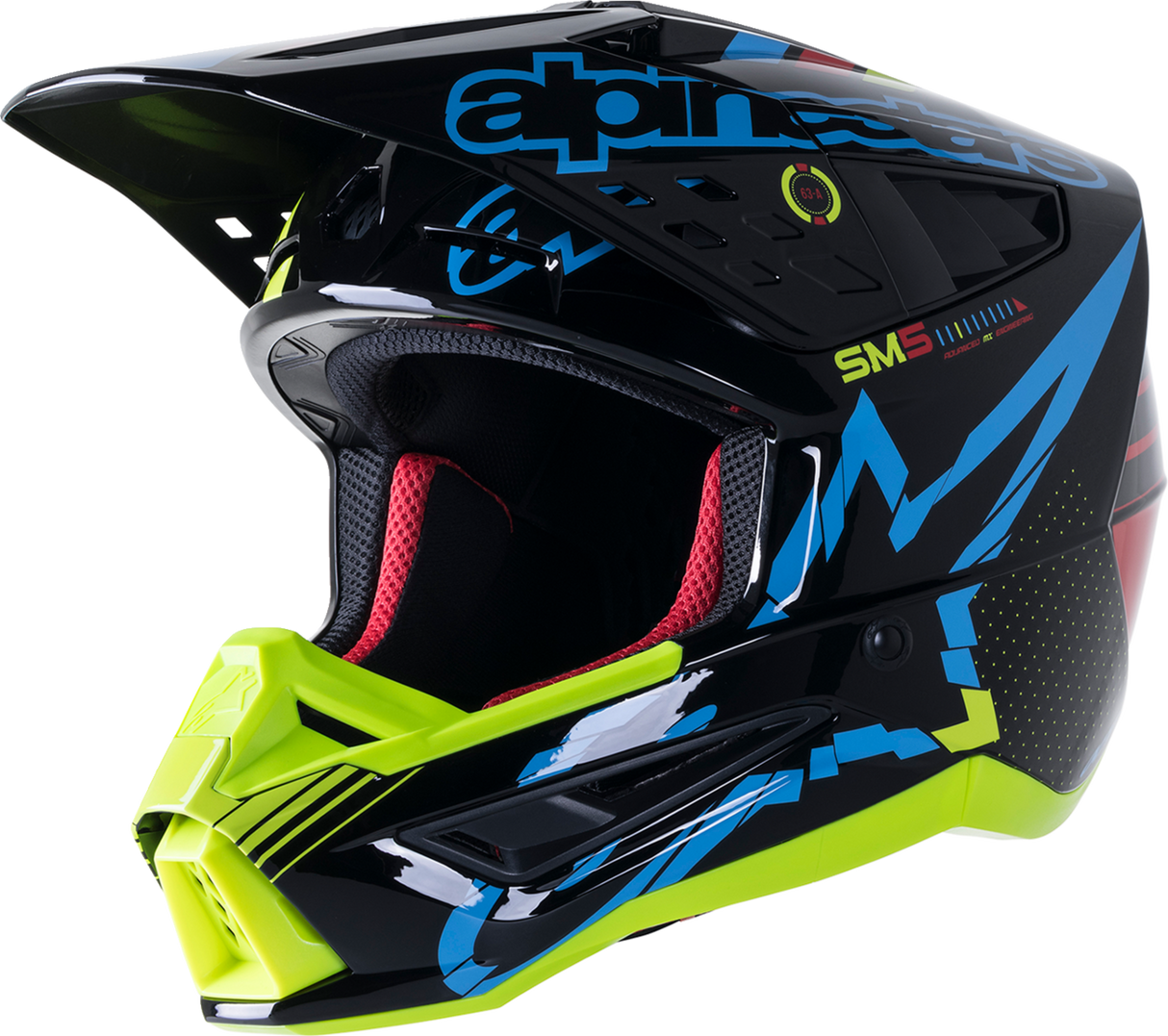 ALPINESTARS SM5 Motorcycle Helmet - Action - Gloss Black/Blue/Fluo Yellow - 2XL 8306122-1757-2X