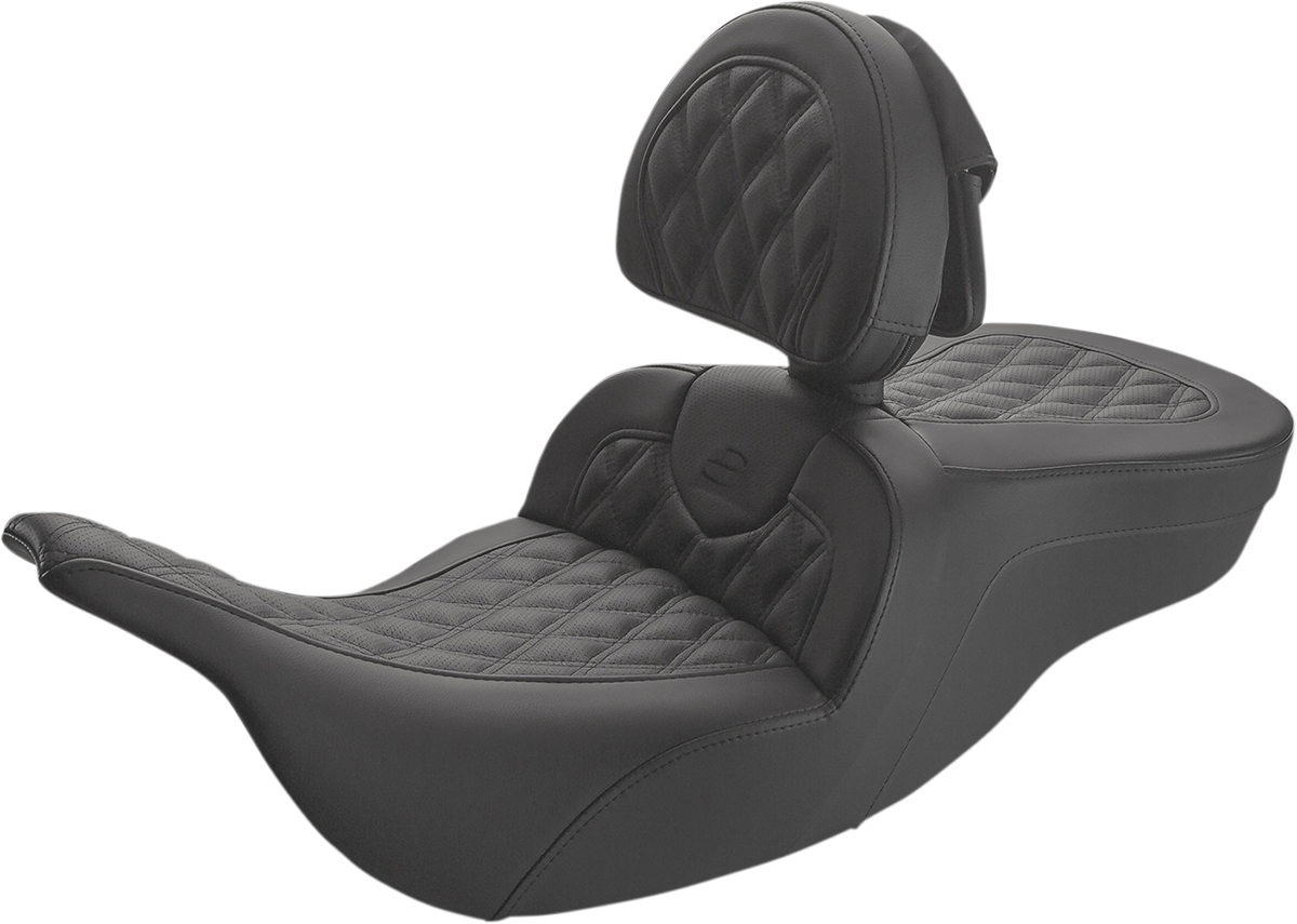 Asiento de sofá de carretera SADDLEMEN con costuras enrejadas - con respaldo para conductor - Negro 897-07-182BR 