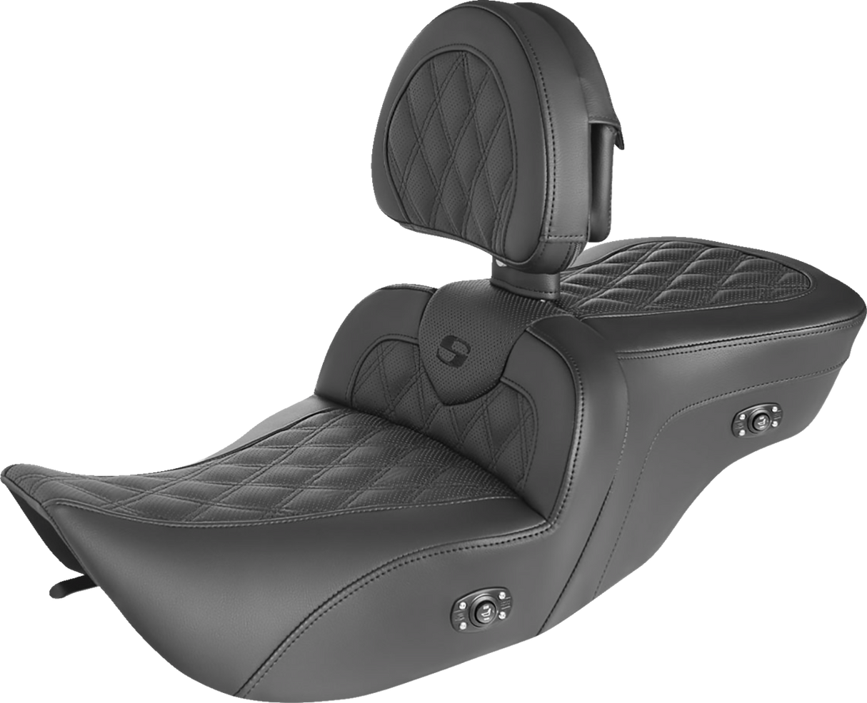Asiento de sofá de carretera SADDLEMEN - sin respaldo - Costuras de celosía completas - Calefacción - FLH '99-07 897-06-182BRHC