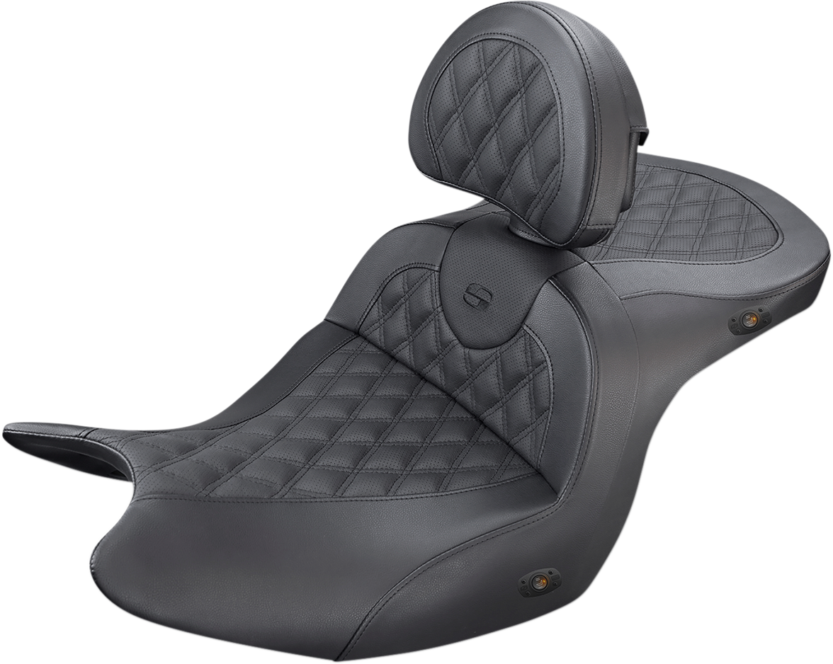 Asiento de sofá de carretera SADDLEMEN - Con respaldo - Costuras de celosía completas - Negro - Calefacción - GL H18-07-182BRHCT 
