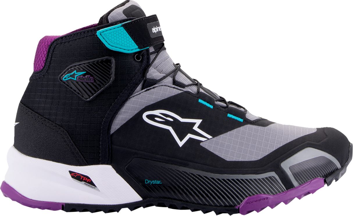 Zapatillas ALPINESTARS Stella CR-X Drystar® para mujer - Negro/Gris/Verde azulado/Morado - Talla 8.5 (EE. UU.) 2611523137085