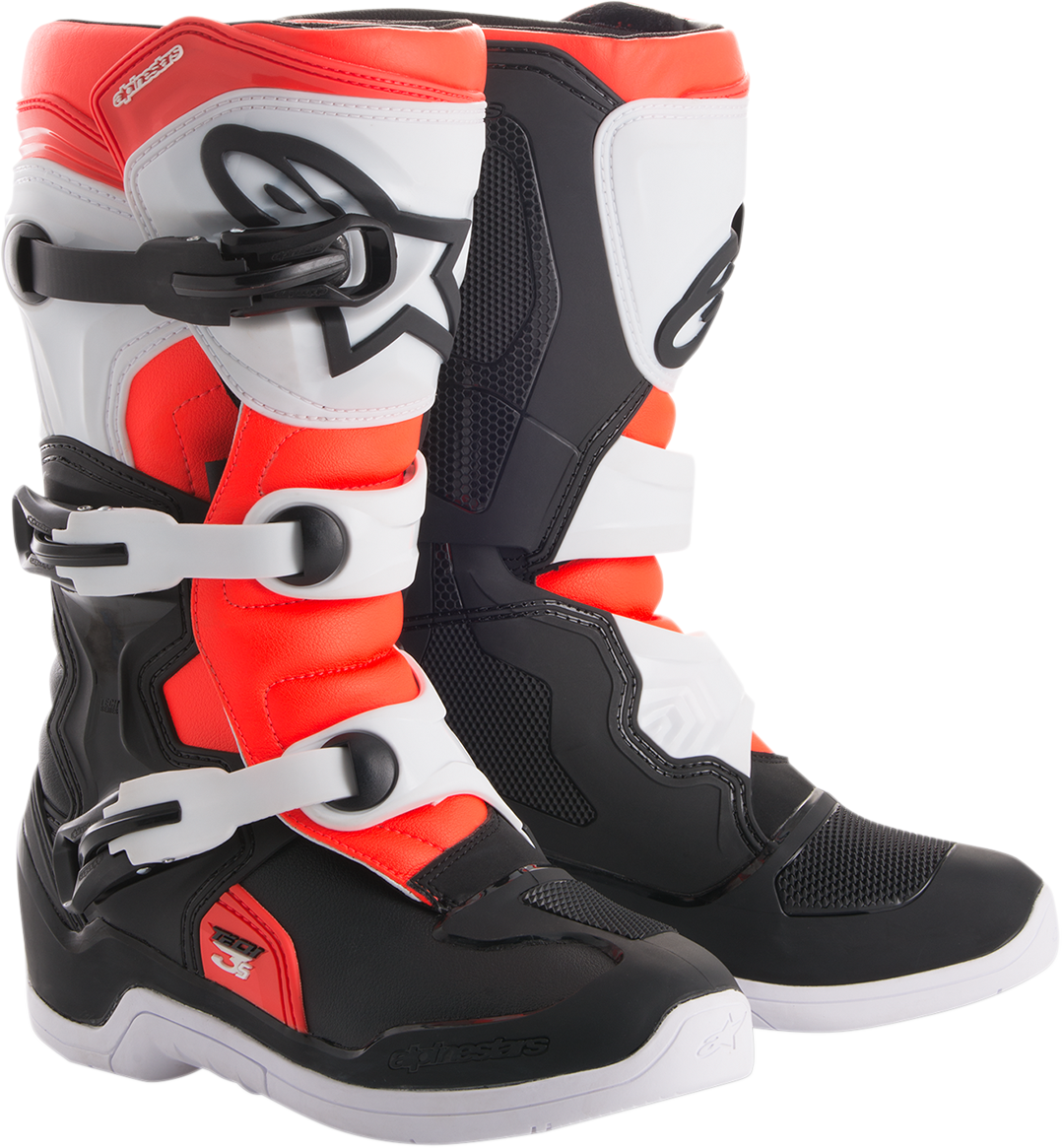Botas ALPINESTARS Tech 3S - Negro/Blanco/Rojo Fluorescente - Talla 8 de EE. UU. 2014018-1231-8