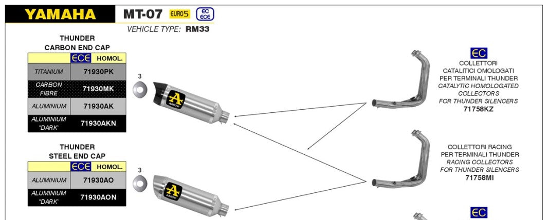 71758MI Arrow Yamaha Mt-07 21-24 Colector de acero inoxidable de carreras
