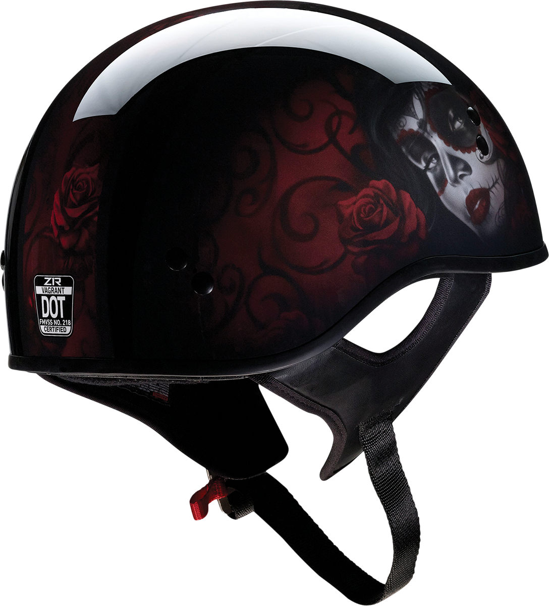 Z1R Vagrant Motorcycle Helmet - Red Catrina - Black/Red