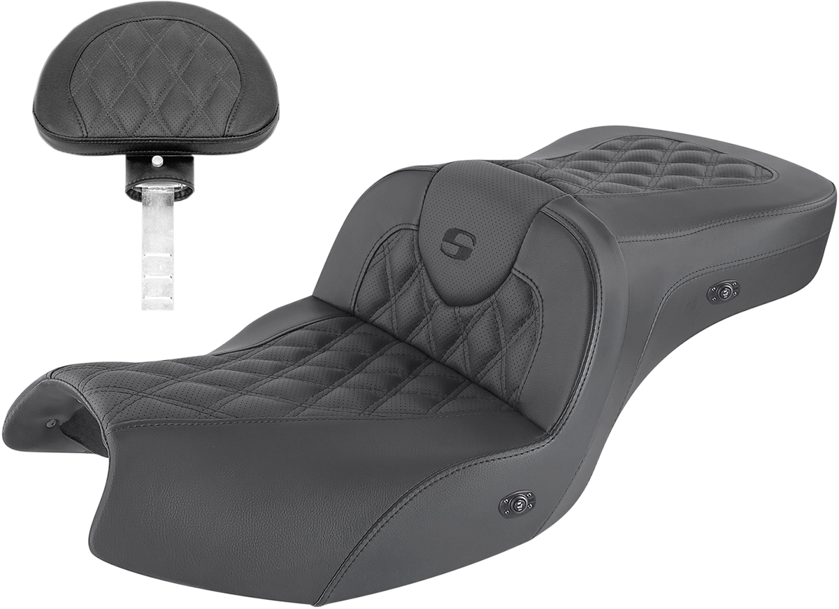Asiento de sofá de carretera SADDLEMEN - Con respaldo - Costuras de celosía completas - Negro - Calefacción - GL I20-06-182BRHCT