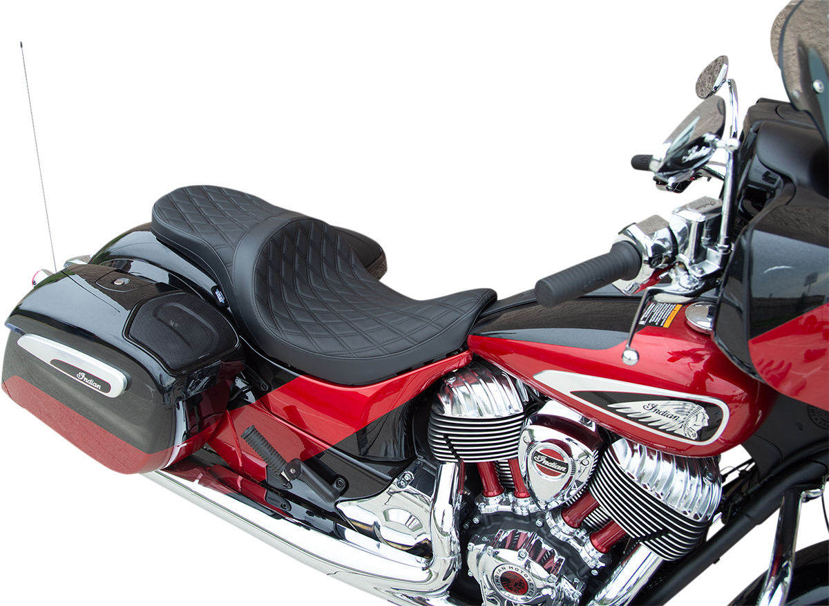 Asiento de turismo de perfil bajo DRAG SPECIALTIES - Doble diamante con costuras negras - Indian '14-'22 0810-2258