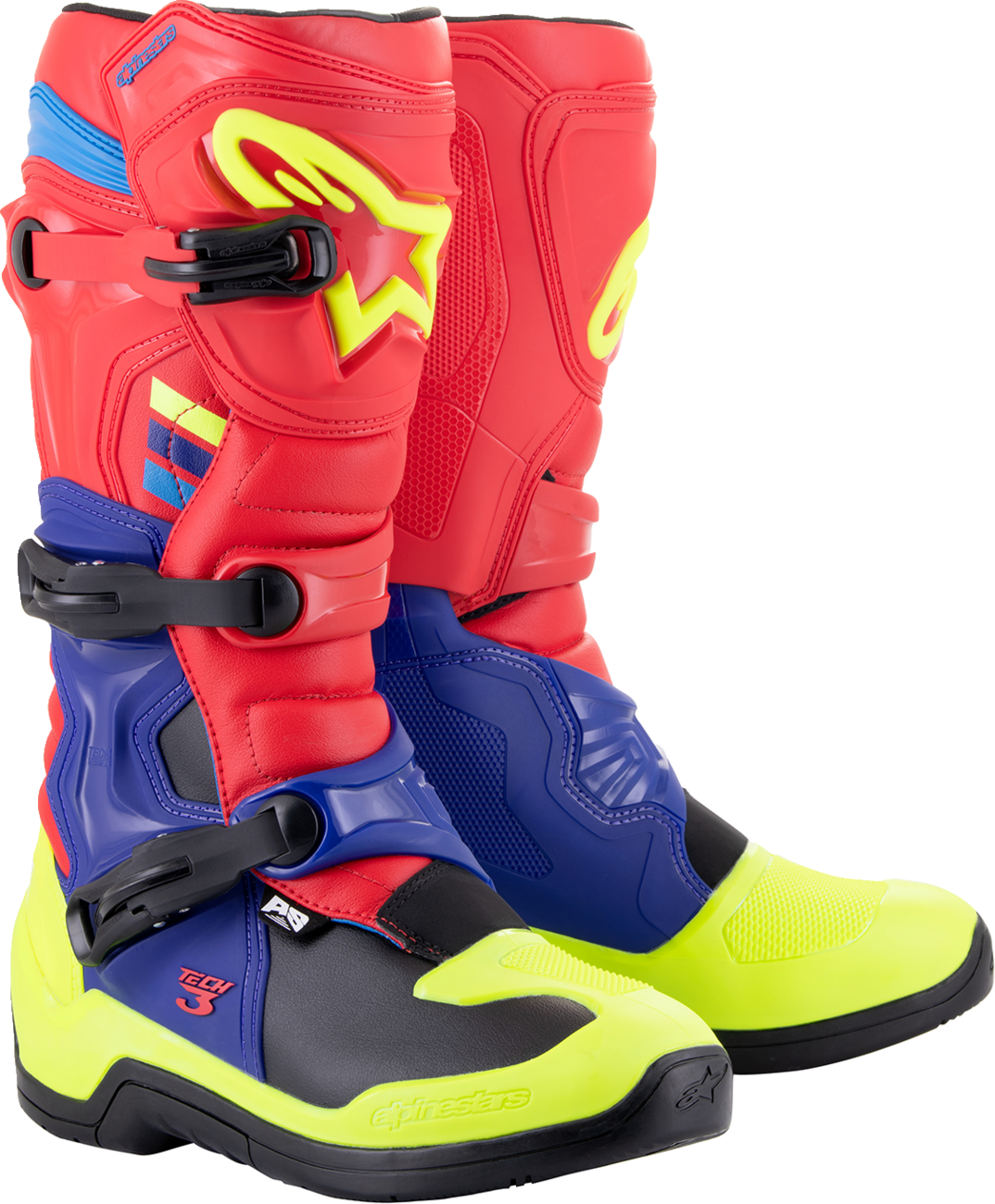 Botas ALPINESTARS Tech 3 - Rojo/Azul/Amarillo Fluorescente - Talla 10 de EE. UU. 2013018-3375-10