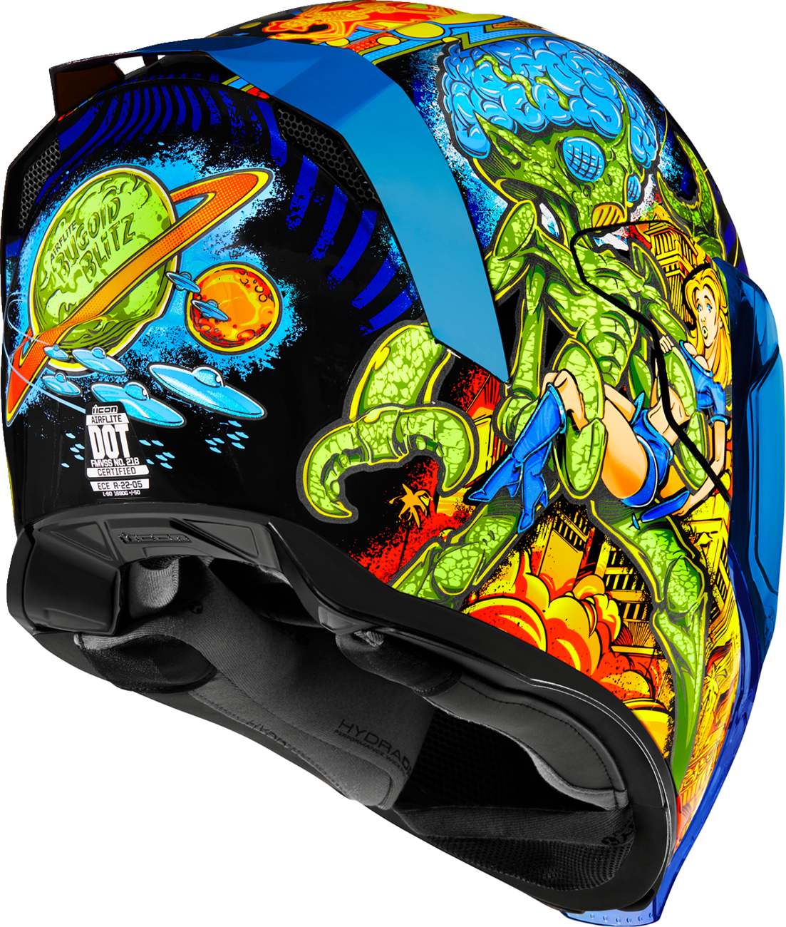 Icon Airflite Bugoid Blitz Motorcycle Helmet & Visor - Multicoloured Blue - 55-56cm | S