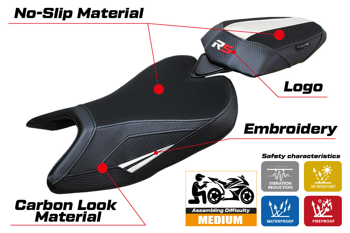 Funda de asiento Aprilia RS 457 2023-2025 Tappezzeria Italia TPZ en blanco y negro