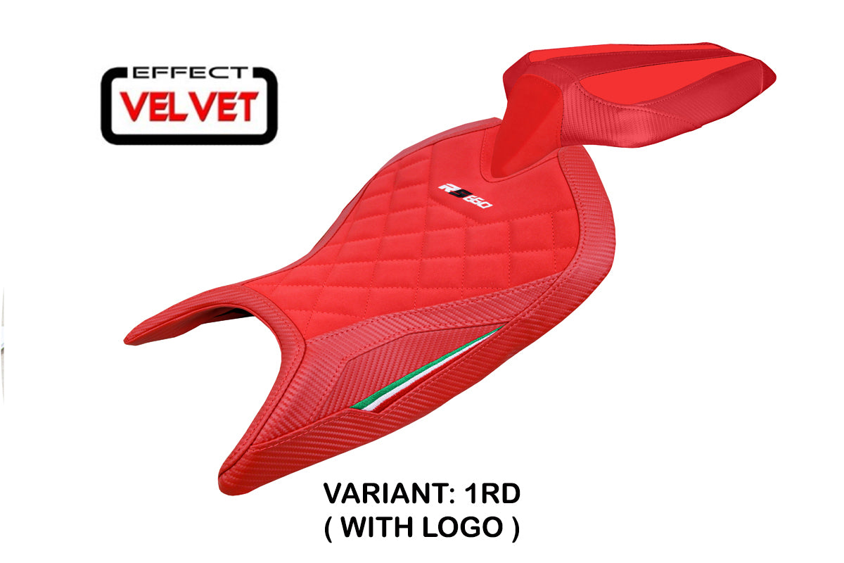 Funda de asiento Aprilia RS 660 2021-2025 Tappezzeria Italia TPZ Terciopelo con costura de diamante rojo
