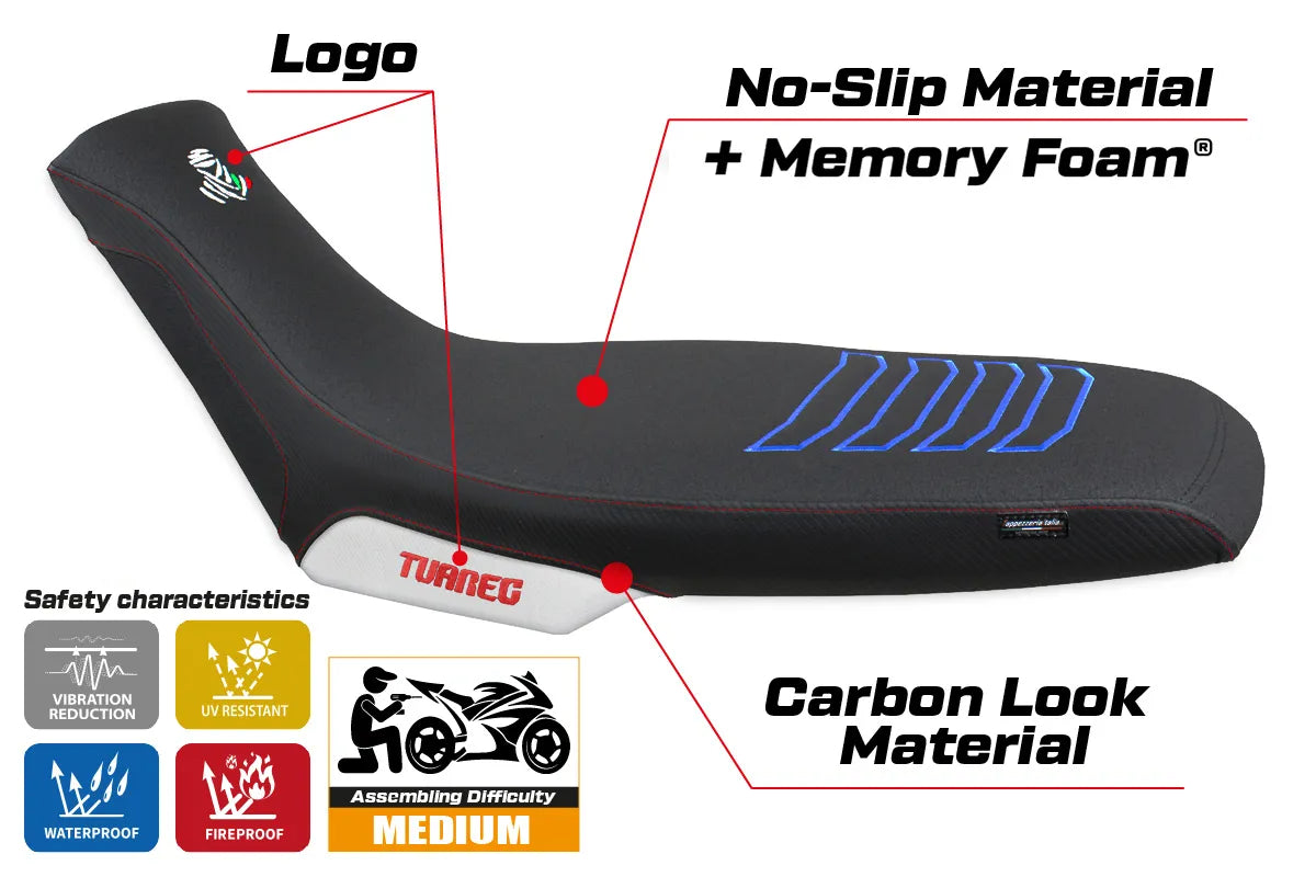 Aprilia Tuareg 660 2021-2026 Seat Cover TPZ Italia Comfort White Blue