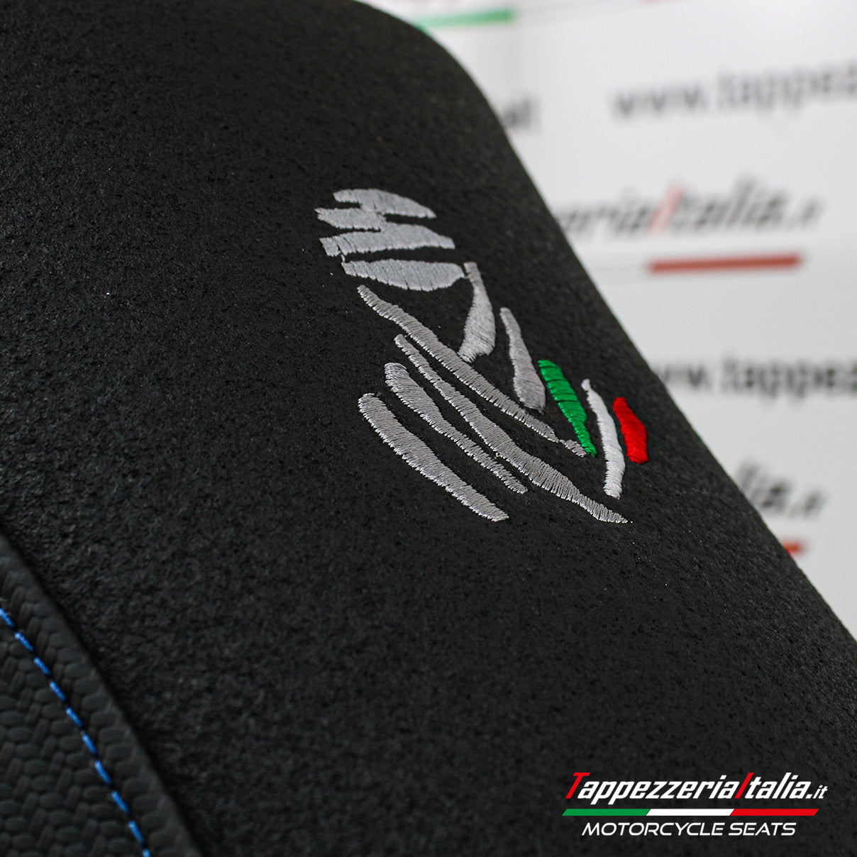 Funda de asiento Aprilia Tuareg 660 2021-2025 Tappezzeria Italia TPZ Comfort Ultragrip en azul y negro