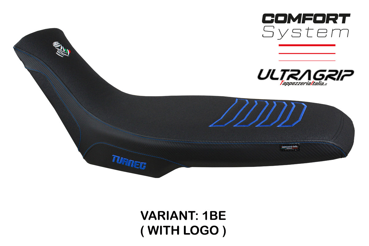 Funda de asiento Aprilia Tuareg 660 2021-2025 Tappezzeria Italia TPZ Comfort Ultragrip en azul y negro