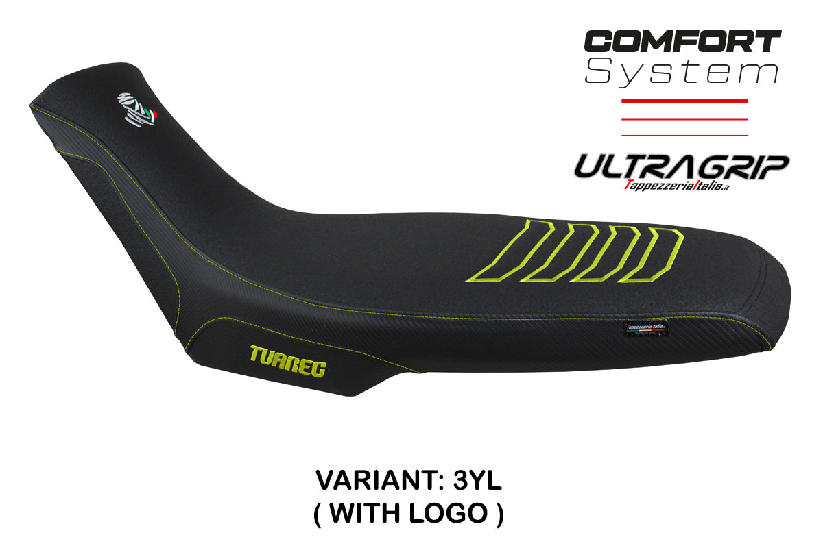 Funda de asiento Aprilia Tuareg 660 2021-2025 Tappezzeria Italia TPZ Comfort Ultragrip en amarillo y negro