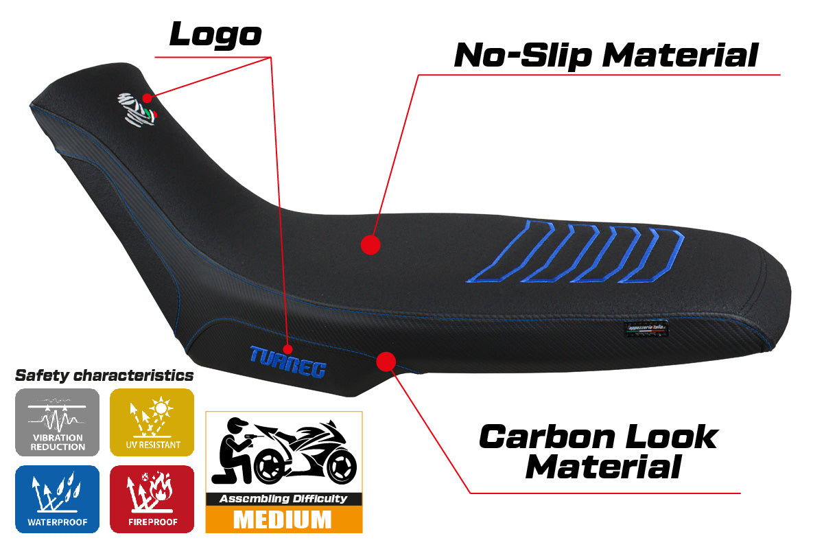 Funda de asiento Aprilia Tuareg 660 2021-2025 Tappezzeria Italia TPZ Ultragrip en azul y negro
