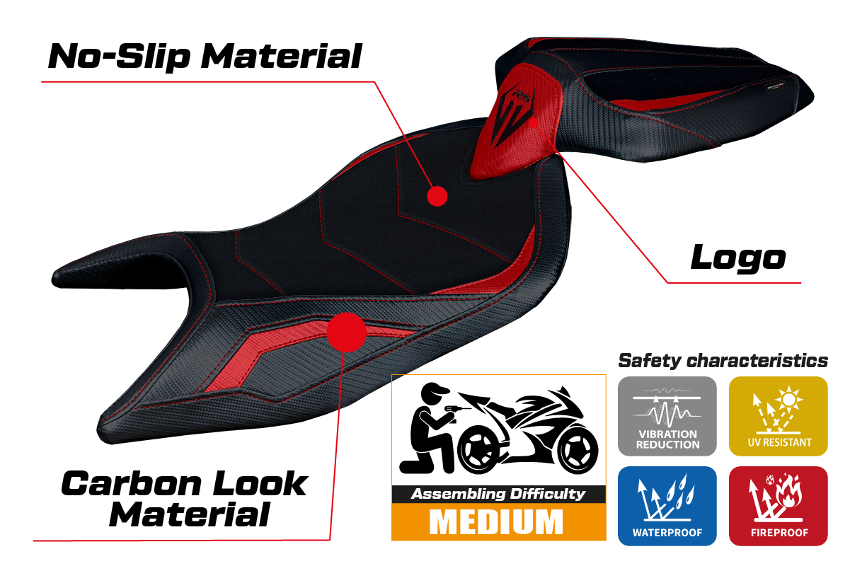 Aprilia RS 660 2021-2025 Seat Cover Tappezzeria Italia TPZ Ultragrip in Red and Black