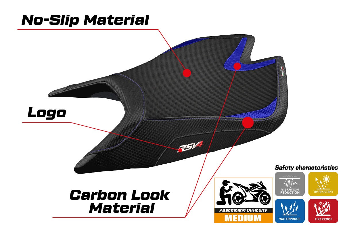 Aprilia RSV4 2021-2026 Seat Cover TPZ Italia Comfort Blue Black