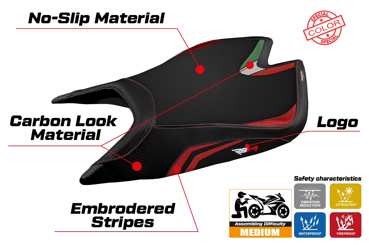 Aprilia RSV4 2021-2025 Seat Cover Tappezzeria Italia TPZ in Red and Black